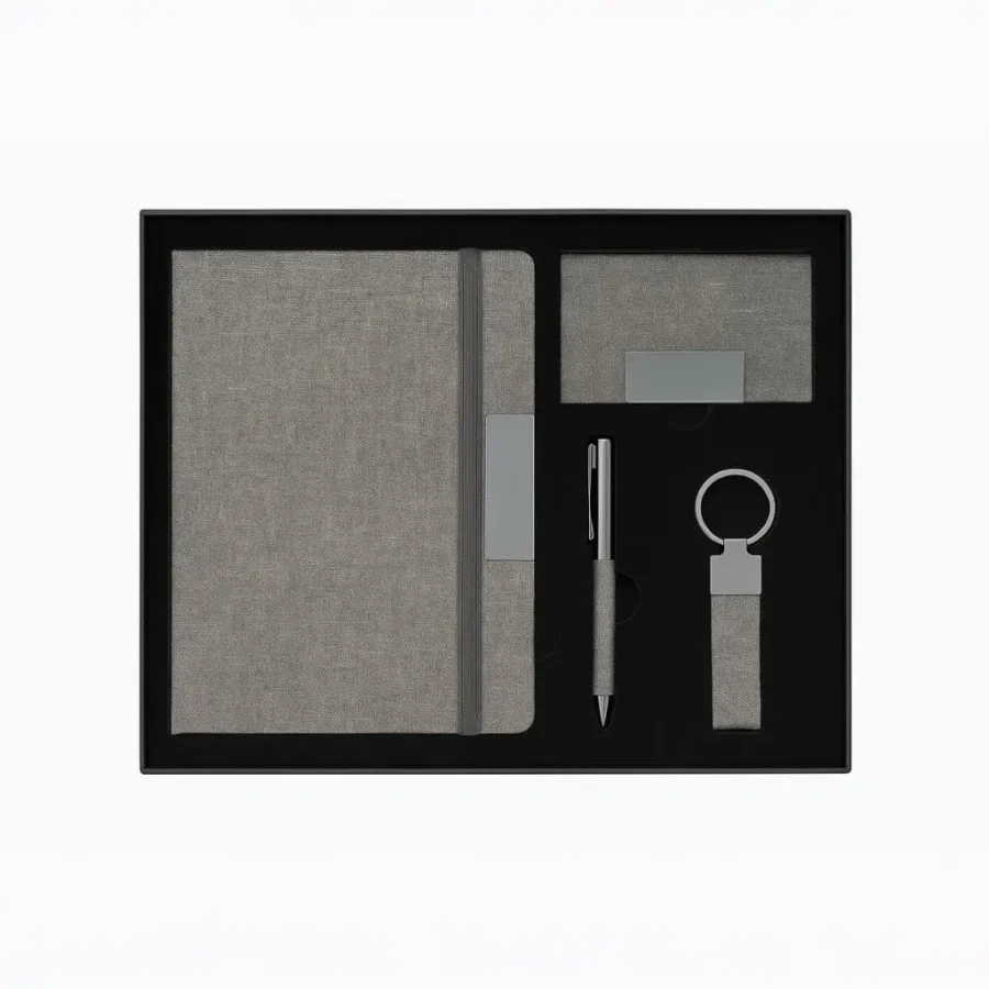 Coffret Business 4-en-1 : Carnet, Stylo, Porte-clés & Porte-cartes