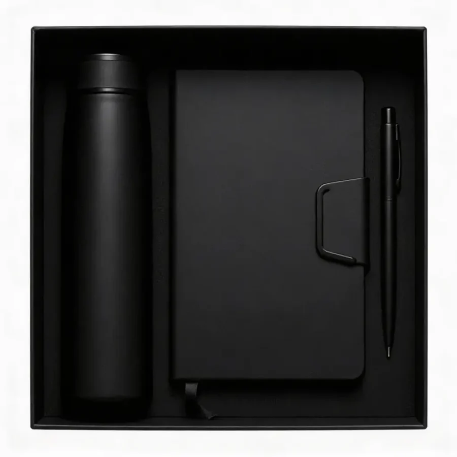 Coffret 3 Pcs – Set Gourde, Carnet & Stylo Business Noir | Hadiyati