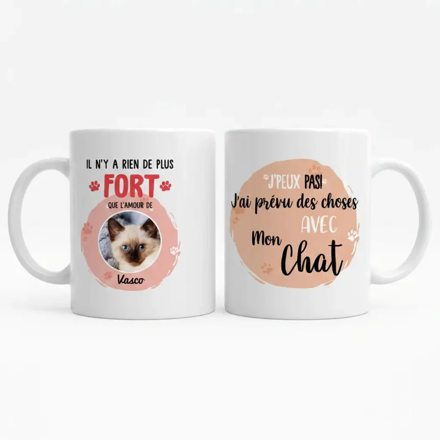 Tasses personnalisées chat avec photo et texte humour, mug cadeau personnalisé pour amoureux des chats