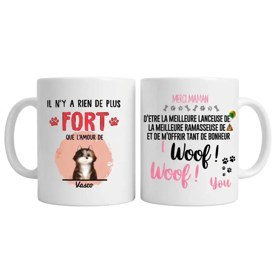 Tasse personnalisée avec prénom Vasco et illustration animal message amour maman